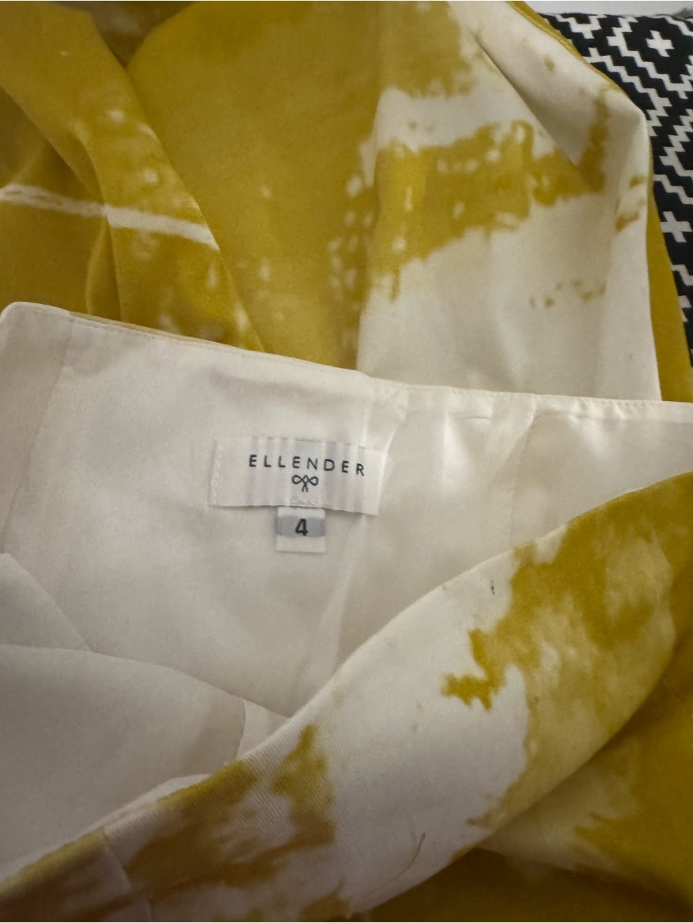 Strapless Mustard and White Printed Sheath Dress - Picture 6 of 9